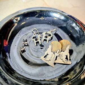 Lot Of 3 Pairs Of Dog/Wolf Theme Earrings Sterling Silver Brass Southwestern